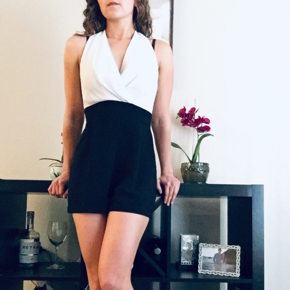 Accidentally In Love Other - Sexy perfect black & white halter top romper